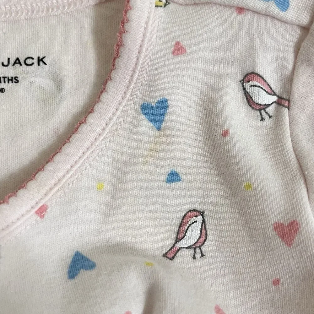 Janie and Jack Pink Bird Heart Kimono Top Footed Pants Set Baby Girl 3-6 Months